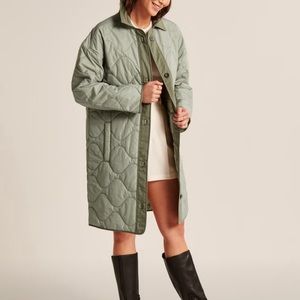 Green Long length light quilted jacket